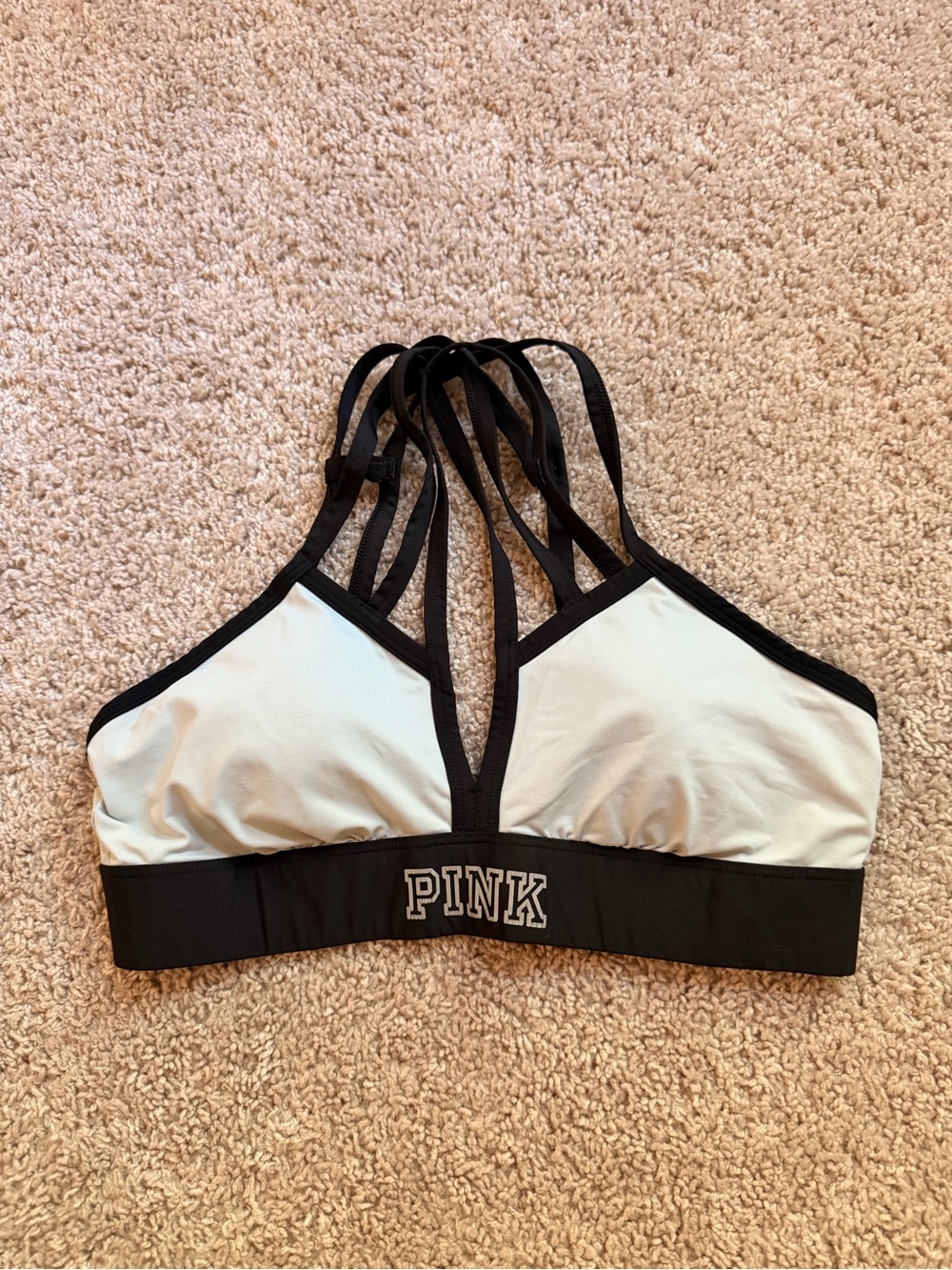 PINK Victoria's Secret Two-Tone Strappy Sports Bra in White and Black